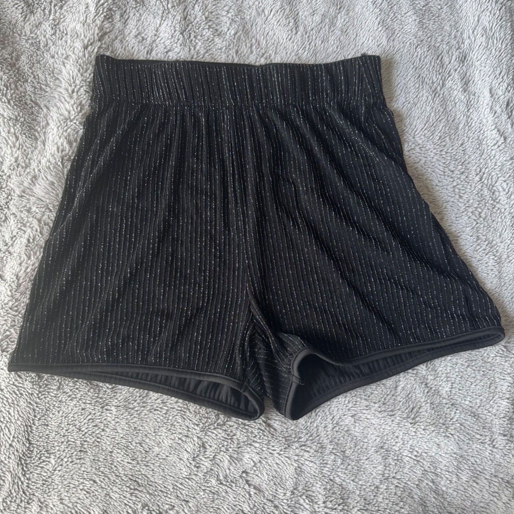 Shein‎ Black Metallic Silver Pinstripe Glitter High Waist Shorts Size S 4